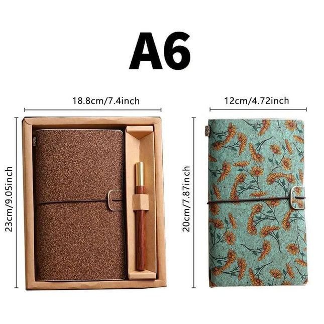 Shiny Green Retro A6 Travelers Leather Notebook & Wooden Pen Gift – product detail
