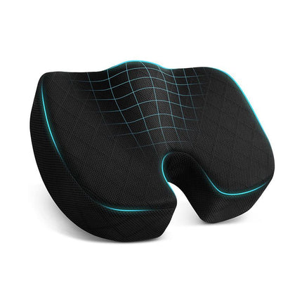 Black Ergonomic Memory Foam U-Shaped Seat Cushion - Breathable Orthopedic Pressure Relief Pillow with ZIpper Cover & Handle (45 x 36 CM)