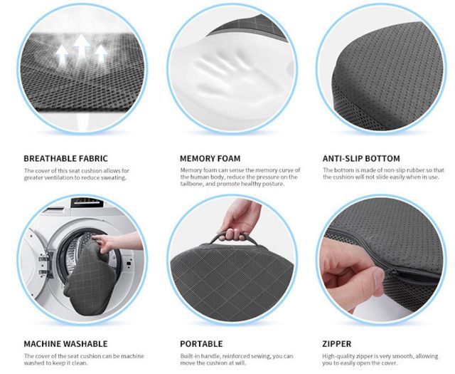Black Ergonomic Memory Foam U-Shaped Seat Cushion – product detail