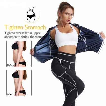 L Size Black and Silver Women's Workout Sauna Sweat Suit Set: Long Sleeve & Leggings - High Elasticity Compression Shapewear for Weight Loss & Yoga