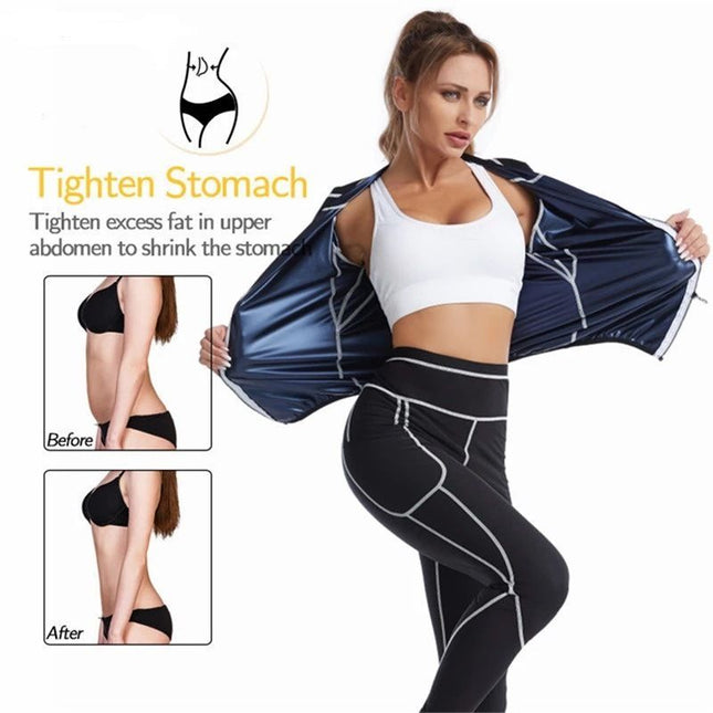 L Size Black and Silver Women's Workout Sauna Sweat Suit Set Long Sleeve & Leggings – product detail