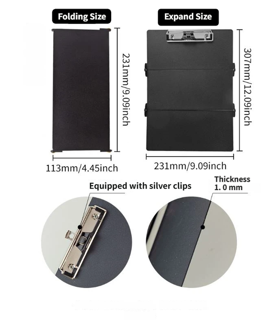 Black Waterproof Aluminum Tri-Fold Nursing Clipboard with Pen Slot – product detail