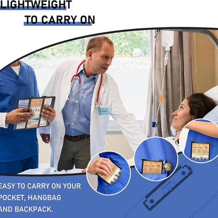 Blue Waterproof Aluminum Tri-Fold Nursing Clipboard with Pen Slot - Lightweight Pocket-Sized A4 Document Holder & 180° Flat Writing Pad