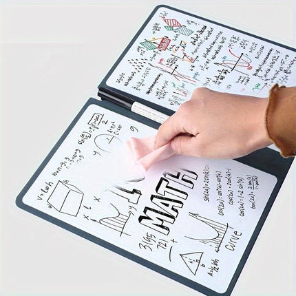Blue A4 PU Leather Whiteboard Notebook with 3-Color Pens, Eraser & Cloth - Reusable Eco-Friendly Desktop Memo Pad & Handheld Writing Tablet