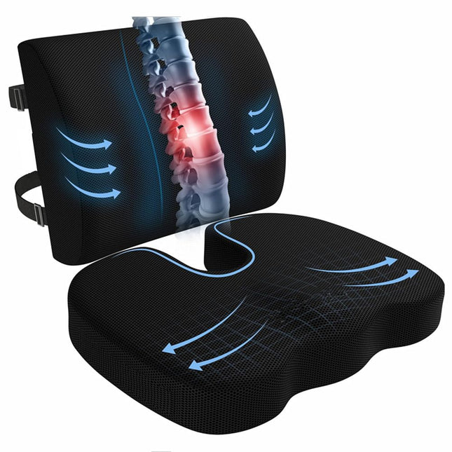 Ergonomic Memory Foam Seat Cushion & Lumbar Support Set