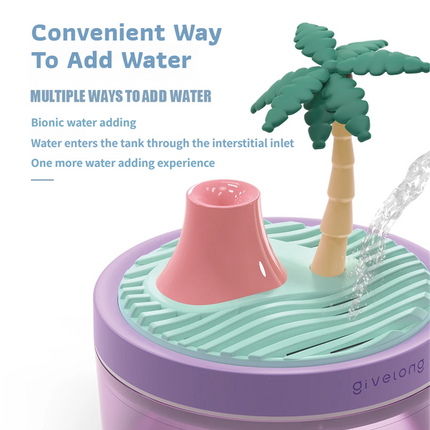 Pine Tree Blue USB Portable Bionic Landscape Humidifier and Creative Potted Plant Air Diffuser - 7-Color Night Light & 2-Mode Mist Timer