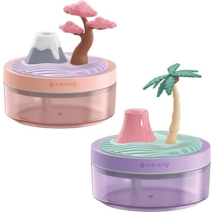 Coconut Tree & Cherry Blossom USB Portable Bionic Landscape Humidifier and Creative Potted Plant Air Diffuser - 7-Color Night Light & 2-Mode Mist Timer