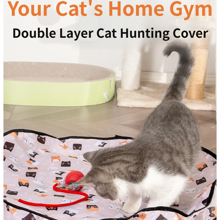 Interactive Hunting Hidden Prey Cat Toy Set - Red Plush Automatic Moving Ball & 72CM Large Crinkle Hunting Cover - Smart Obstacle Avoidance, USB Rechargeable