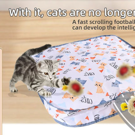 Interactive Hunting Hidden Prey Cat Toy Set - Red Plush Automatic Moving Ball & 72CM Large Crinkle Hunting Cover - Smart Obstacle Avoidance, USB Rechargeable