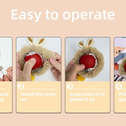 Interactive Hunting Hidden Prey Cat Toy Set - Red Plush Automatic Moving Ball & 72CM Large Crinkle Hunting Cover - Smart Obstacle Avoidance, USB Rechargeable