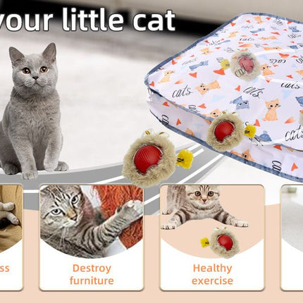 Interactive Hunting Hidden Prey Cat Toy Set - Grey Plush Automatic Moving Ball & 72CM Large Crinkle Hunting Cover - Smart Obstacle Avoidance, USB Rechargeable