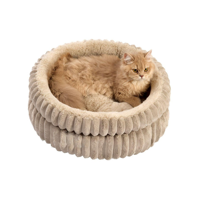 50x50x18 CM Brown Ultra-Soft Thickened Round Pet Bed with Stripe Texture