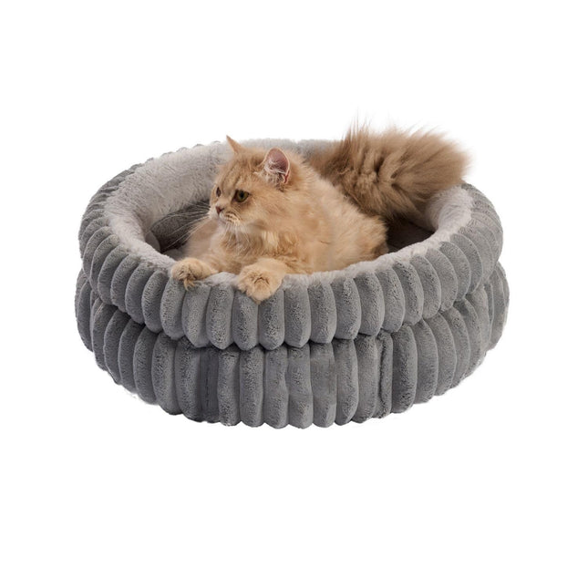 50x50x18 CM Grey Ultra-Soft Thickened Round Pet Bed with Stripe Texture