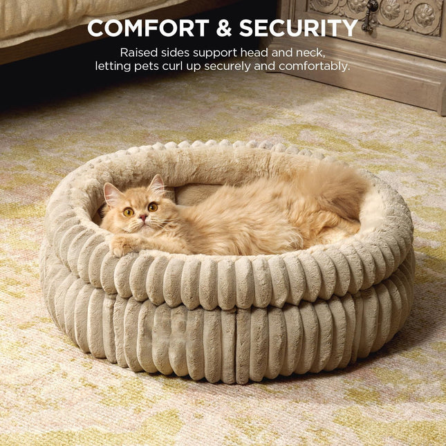 50x50x18 CM Grey Ultra-Soft Thickened Round Pet Bed with Stripe Texture – product detail