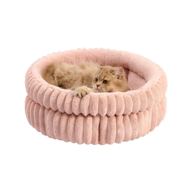 50x50x18 CM Pink Ultra-Soft Thickened Round Pet Bed with Stripe Texture