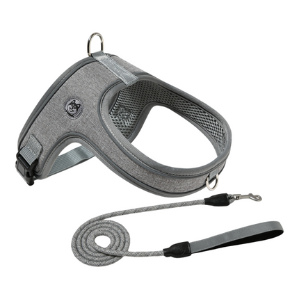 XS Size Grey Waterproof Reflective Saddle-Style Dog Harness & 1.5M Leash Set - Breathable Anti-Choke Escape-Proof Step-In Walking Gear
