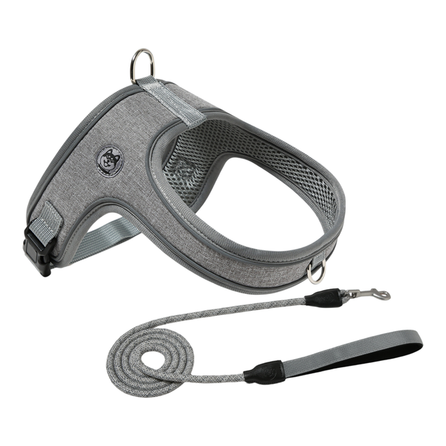 S Size Grey Waterproof Reflective Saddle-Style Dog Harness & 1.5M Leash Set