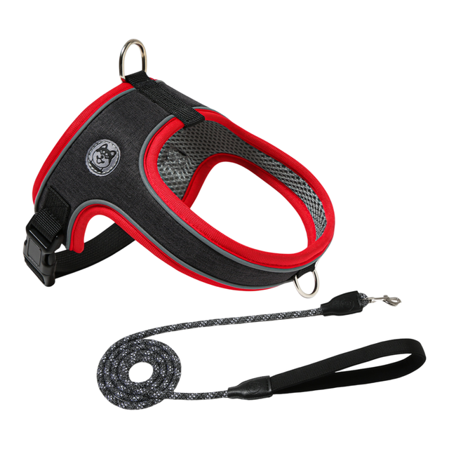 M Size Black Waterproof Reflective Saddle-Style Dog Harness & 1.5M Leash Set