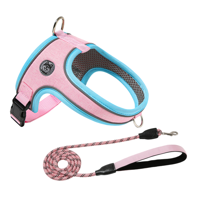 L Size Pink Waterproof Reflective Saddle-Style Dog Harness & 1.5M Leash Set