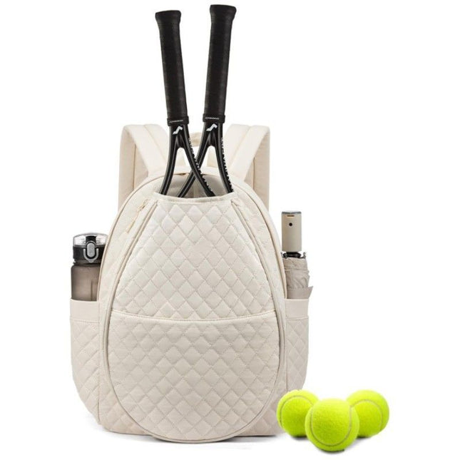 Beige Large Tennis & Pickleball Quilted Backpack and Sports Travel Tote for Men and Women (32x17x44.5
