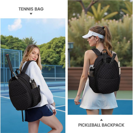 Pink Large Tennis & Pickleball Quilted Backpack and Sports Travel Tote for Men and Women - Racket Compartment, 2 Side Pockets & Multi-Pocket Organization (32x17x44.5 CM)