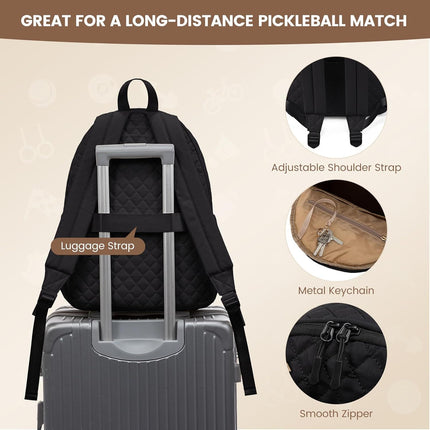 Grey Large Tennis & Pickleball Quilted Backpack and Sports Travel Tote for Men and Women - Racket Compartment, 2 Side Pockets & Multi-Pocket Organization (32x17x44.5 CM)