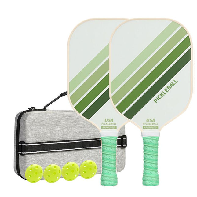 2PCS Green Striped Fiberglass Pickleball Paddles & 4PCS Balls Set with Hardshell Storage