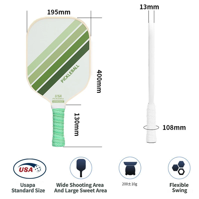 2PCS Green Striped Fiberglass Pickleball Paddles & 4PCS Balls Set with Hardshell Storage – product detail