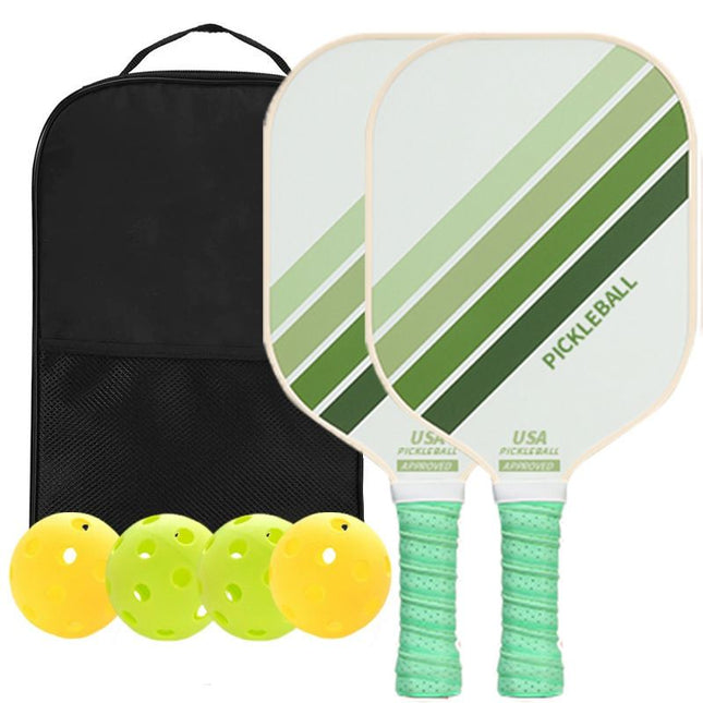 2PCS Green Striped Fiberglass Pickleball Paddles & 4PCS Balls Set with Black Carry V888-ELOSUNG49737