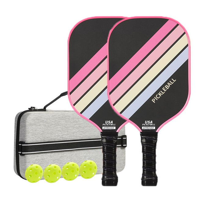 2PCS Pink Striped Fiberglass Pickleball Paddles & 4PCS Balls Set with Hardshell Storage V888-ELOSUNG49741