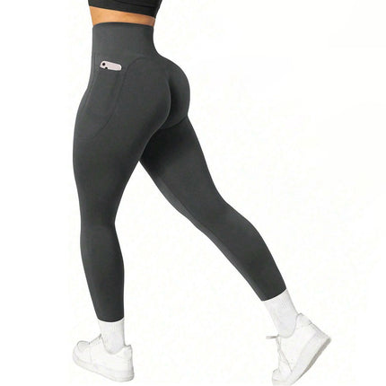 S Size Dark Grey Breathable High-Waist Ruched Butt-Lift Yoga Leggings - Dual Pockets & No Front T - LineNaked-Feel Performance Tights for Gym, Running & Pilates