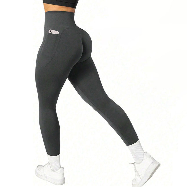 S Size Dark Grey Breathable High-Waist Ruched Butt-Lift Yoga V888-ELOSUNG49754