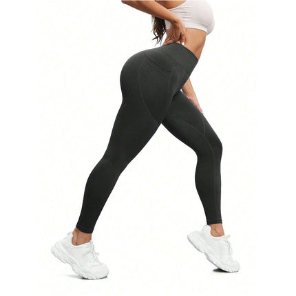 M Size Blue Breathable High-Waist Ruched Butt-Lift Yoga Leggings - Dual Pockets & No Front T - LineNaked-Feel Performance Tights for Gym, Running & Pilates