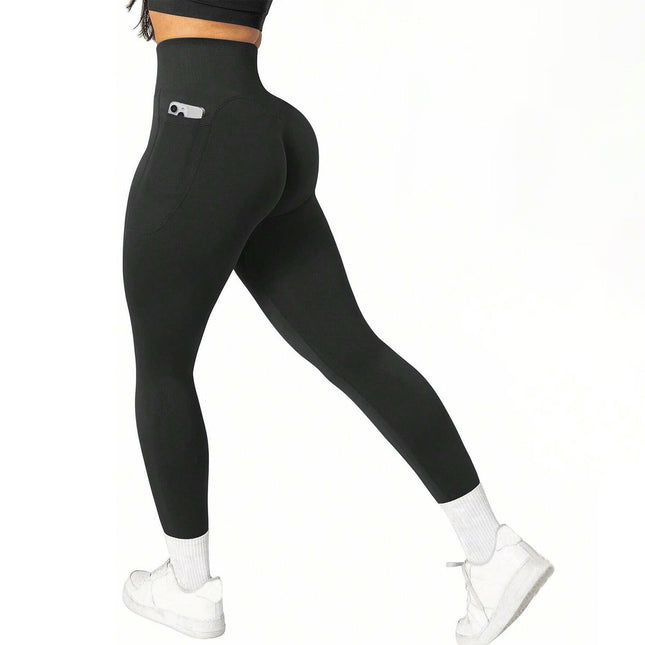 L Size Black Breathable High-Waist Ruched Butt-Lift Yoga V888-ELOSUNG49761