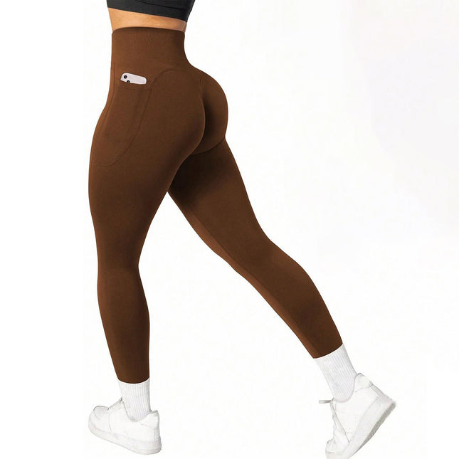 L Size Coffee Breathable High-Waist Ruched Butt-Lift Yoga V888-ELOSUNG49763