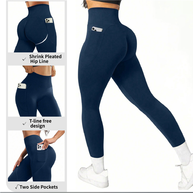 L Size Blue Breathable High-Waist Ruched Butt-Lift Yoga – product detail
