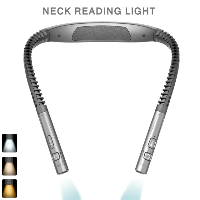 Silver and Grey LED Rechargeable Ergonomic Neck Reading & Running Light