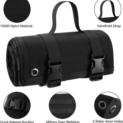 200x75CM Khaki Outdoor Tactical Roll-Up Shooting Mat - MOLLE Webbing & Stake Down Eyelets - Portable Waterproof Ground Pad for Field Training, Camping & Picnic