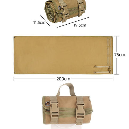200x75CM Khaki Outdoor Tactical Roll-Up Shooting Mat - MOLLE Webbing & Stake Down Eyelets - Portable Waterproof Ground Pad for Field Training, Camping & Picnic