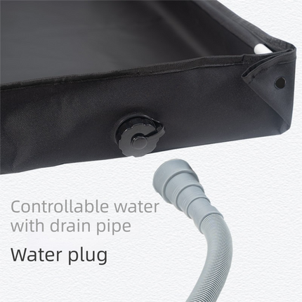 80x80x10CM Black Portable Outdoor Shower Tray & Versatile Collapsible Water Basin - Reinforced Support and Drainage System- Leak-proof Oxford Large Base for Camping, Beach & Garden