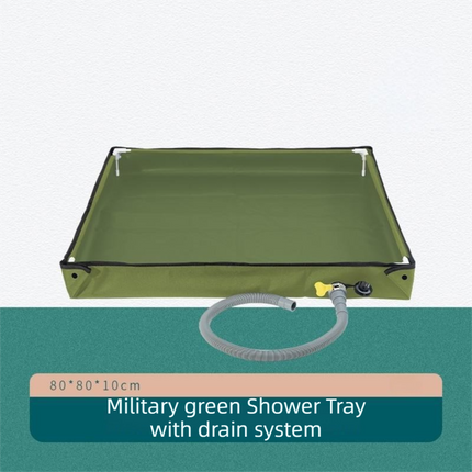 80x80x10CM Green Portable Outdoor Shower Tray & Versatile Collapsible Water Basin - Reinforced Support and Drainage System- Leak-proof Oxford Large Base for Camping, Beach & Garden