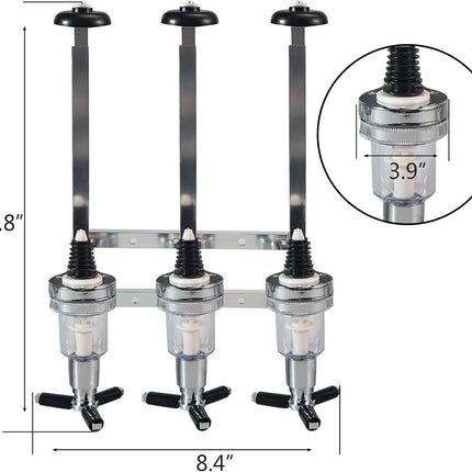 Professional Wall-Mounted Alcohol Tot Dispenser (3 Head) - Heavy Duty Adjustable Metal Wine Rack Decor with Spring-Loaded Bottle Holder