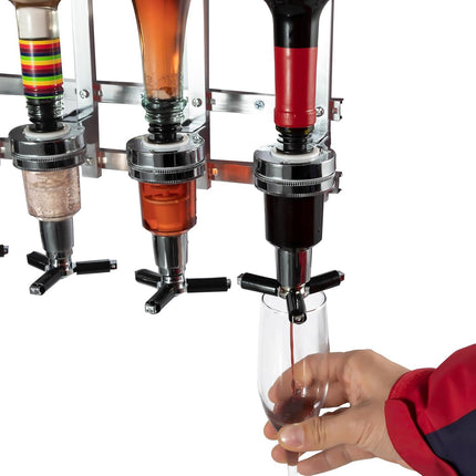 Professional Wall-Mounted Alcohol Tot Dispenser (2 Head) - Heavy Duty Adjustable Metal Wine Rack Decor with Spring-Loaded Bottle Holder