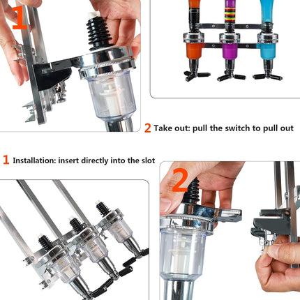 Professional Wall-Mounted Alcohol Tot Dispenser (6 Head) - Heavy Duty Adjustable Metal Wine Rack Decor with Spring-Loaded Bottle Holder