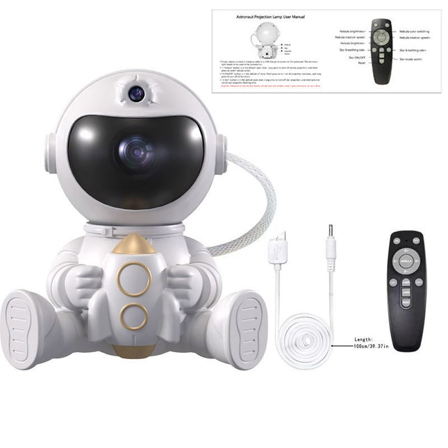 USB Powered Astronaut Nebula Projector & Starry Night Ambient Light with Rocket Accents