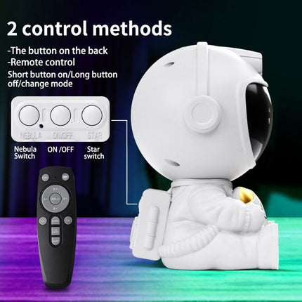USB Powered Astronaut Nebula Projector & Starry Night Ambient Light with Small Rocket Accents - 8 Nebula Effects, 360° Rotating Head & Remote Control