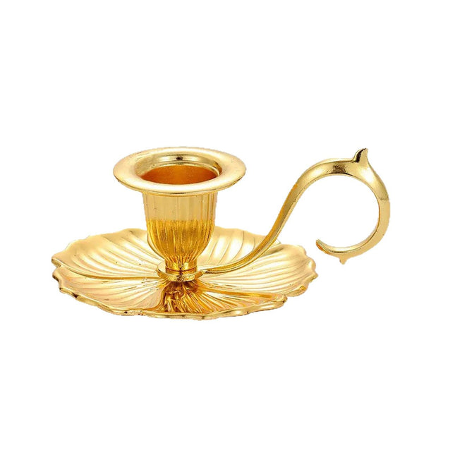 Gold European Vintage Handheld Chamberstick with Finger Loop