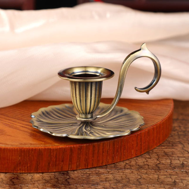 Bronze European Vintage Handheld Chamberstick with Finger Loop