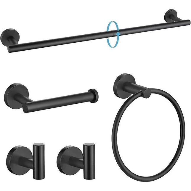 5PCS Matt Black Stainless Steel Bathroom Organizer Set
