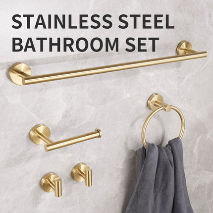 5PCS Matt Black Stainless Steel Bathroom Organizer Set - Wall-Mounted Rotatable Towel Bar, Toilet Paper Holder, Towel Ring & Versatile T-shaped Hooks